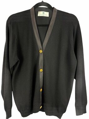 Vintage Ballantyne Scotland 100% Pure New Wool Black Cardigan Gold Buttons